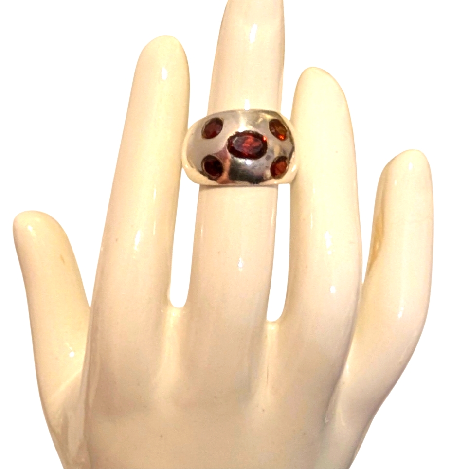 Dome Ring Studded With Garnet Gemstones, High Quality 925 Silver